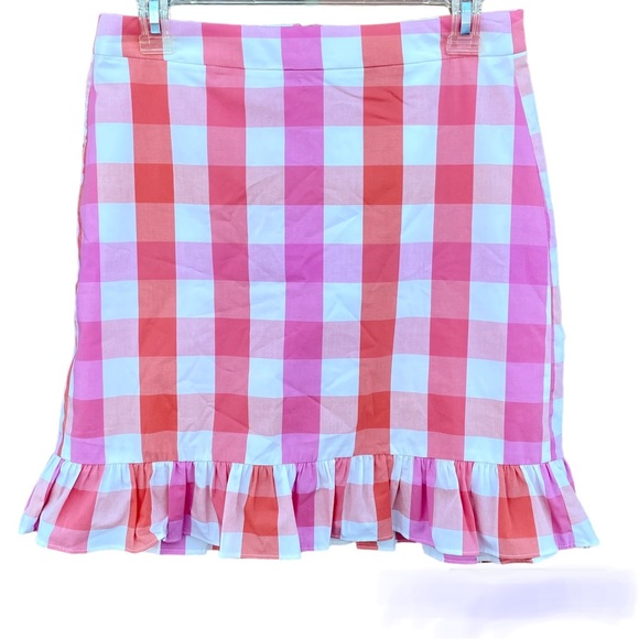 J. Crew Gingham Plaid Ruffle Skirt Pink and Orange Size 2 NWT - Picture 5 of 13
